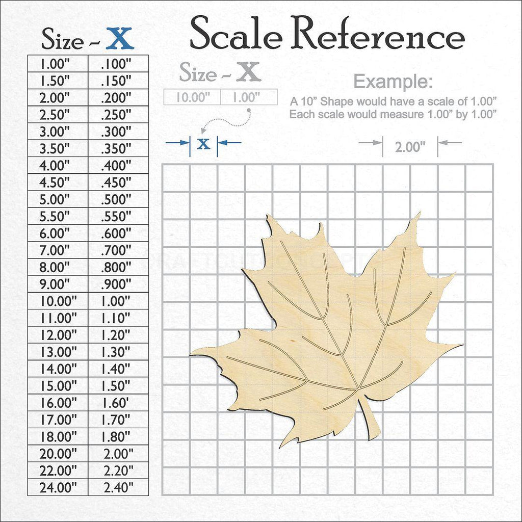 A scale and graph image showing a wood Maple Leaf craft blank