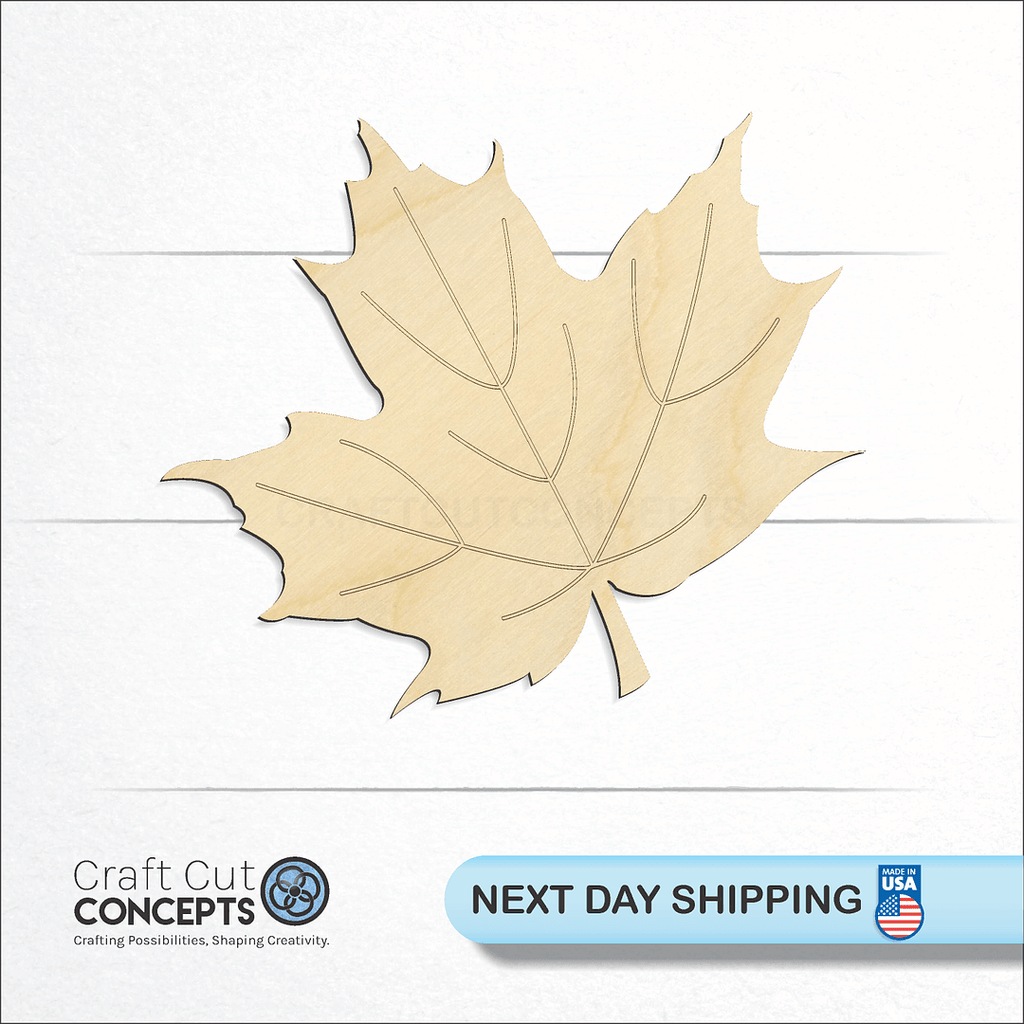 Craft Cut Concepts logo and next day shipping banner with an unfinished wood Maple Leaf craft shape and blank