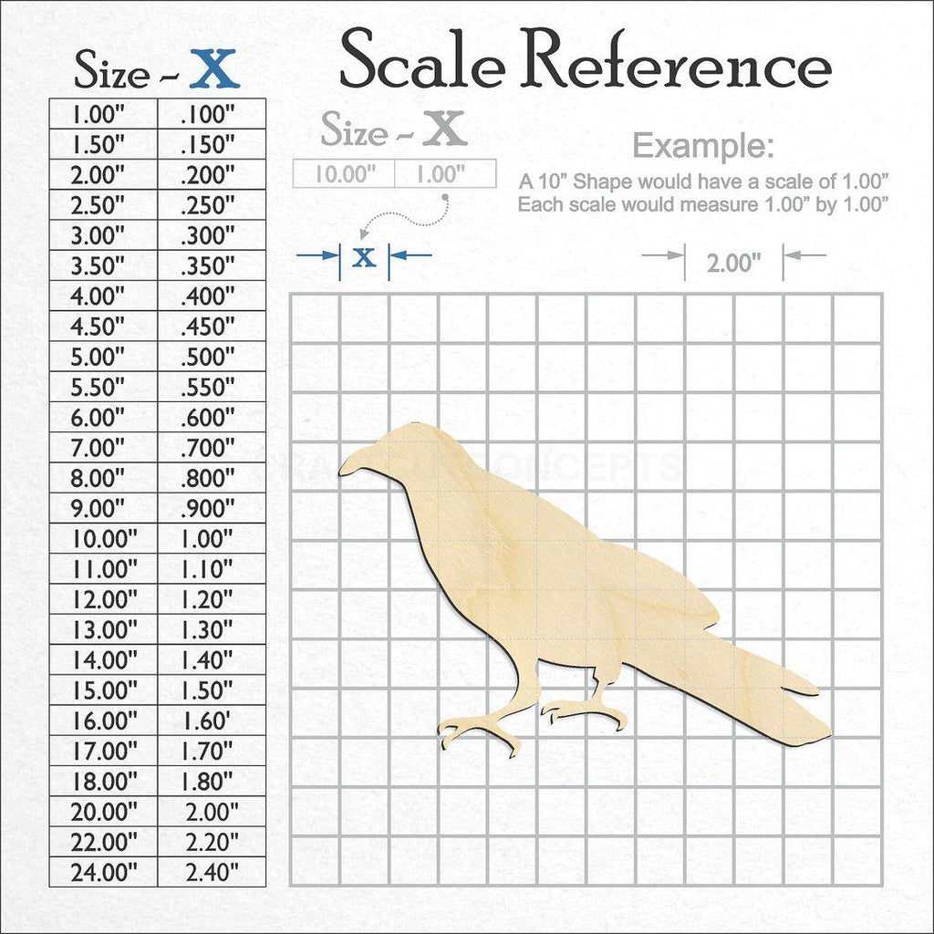 A scale and graph image showing a wood Crow Raven craft blank