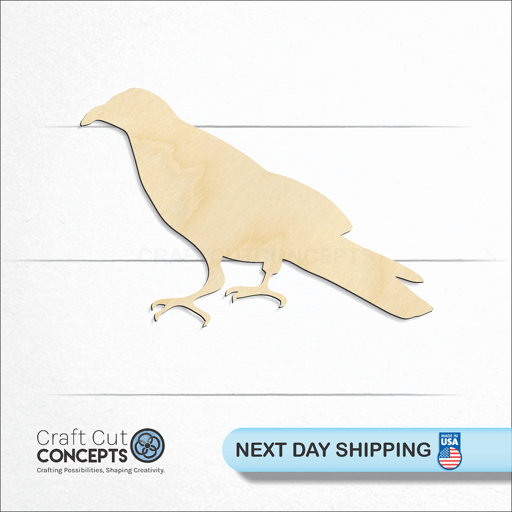 Craft Cut Concepts logo and next day shipping banner with an unfinished wood Crow Raven craft shape and blank