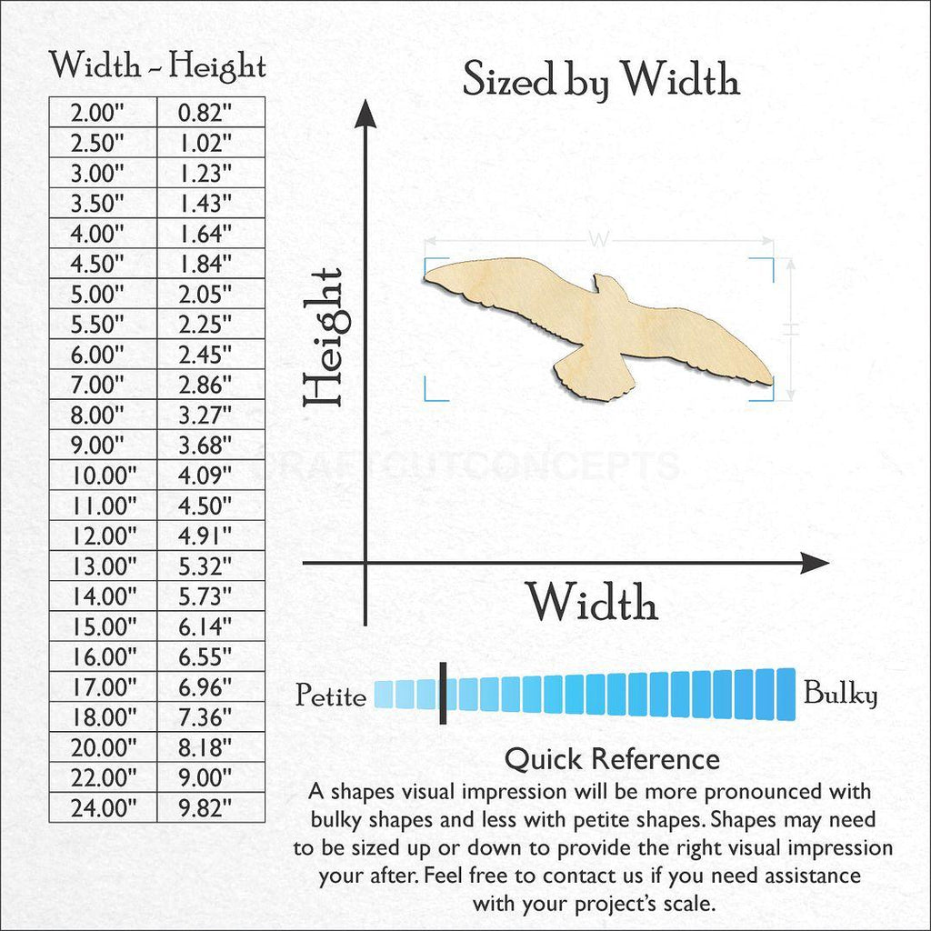 Sizes available for a laser cut Seagul-1 craft blank