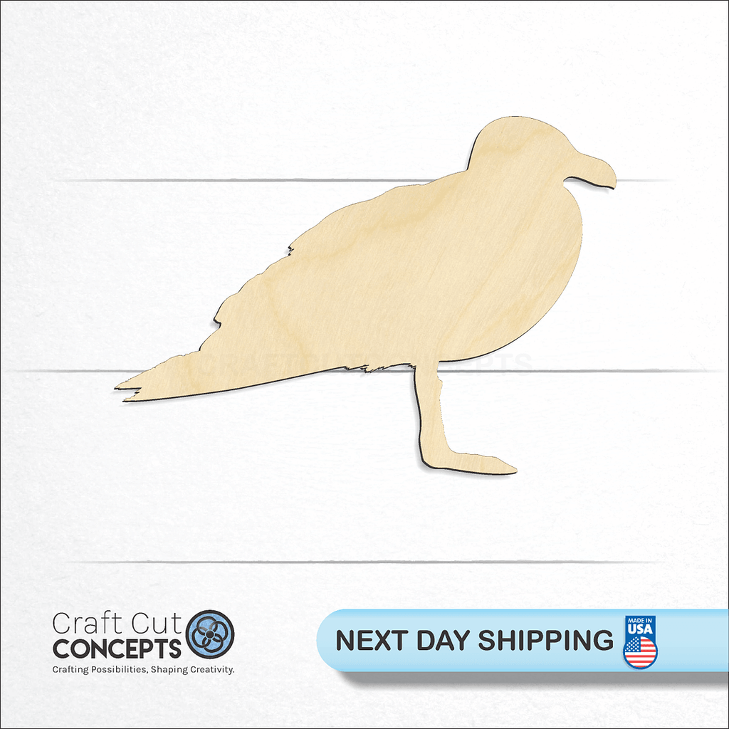 Craft Cut Concepts logo and next day shipping banner with an unfinished wood Seagul-2 craft shape and blank