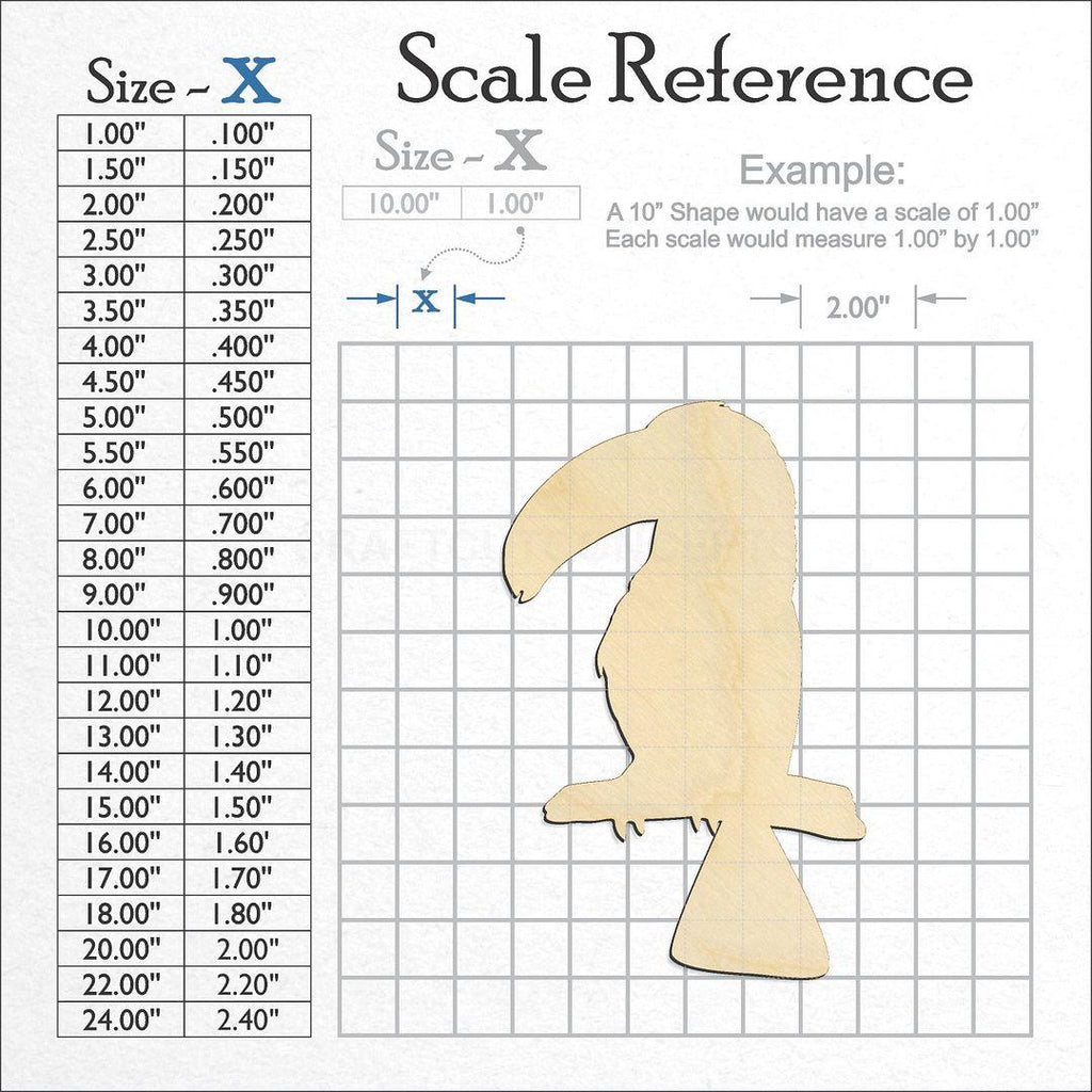 A scale and graph image showing a wood Bird - Toucan craft blank