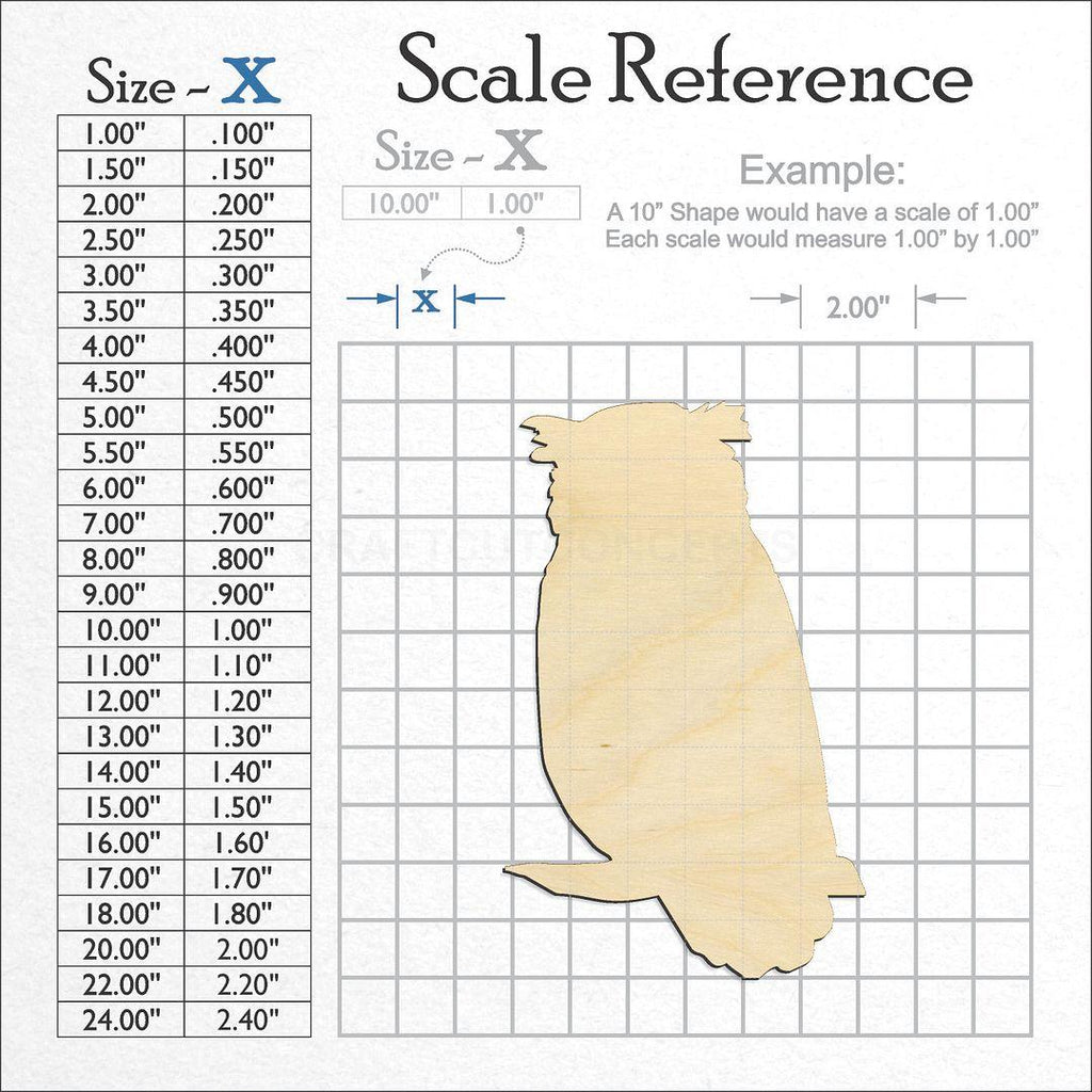 A scale and graph image showing a wood Bird - Owl craft blank