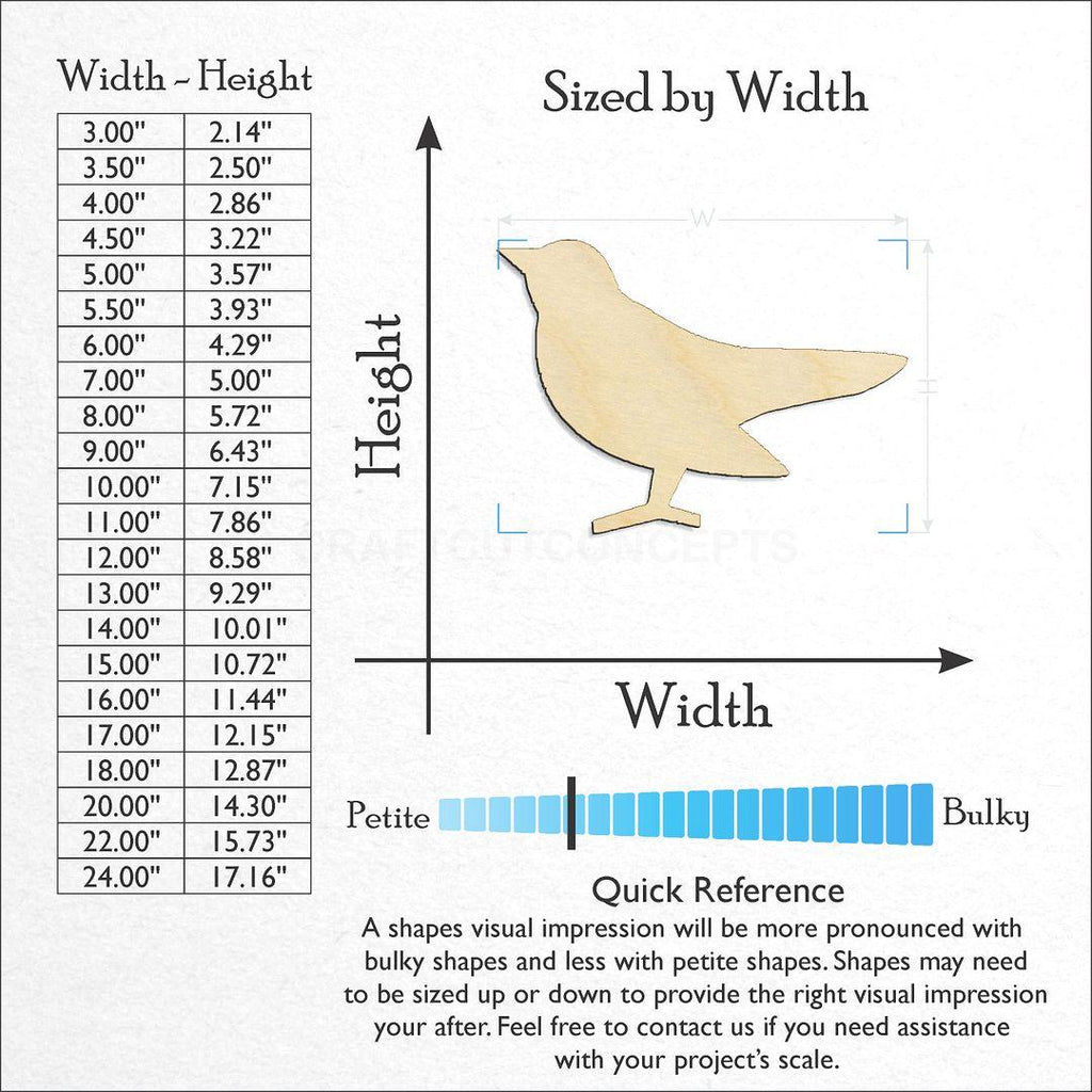 Sizes available for a laser cut barn swallow craft blank