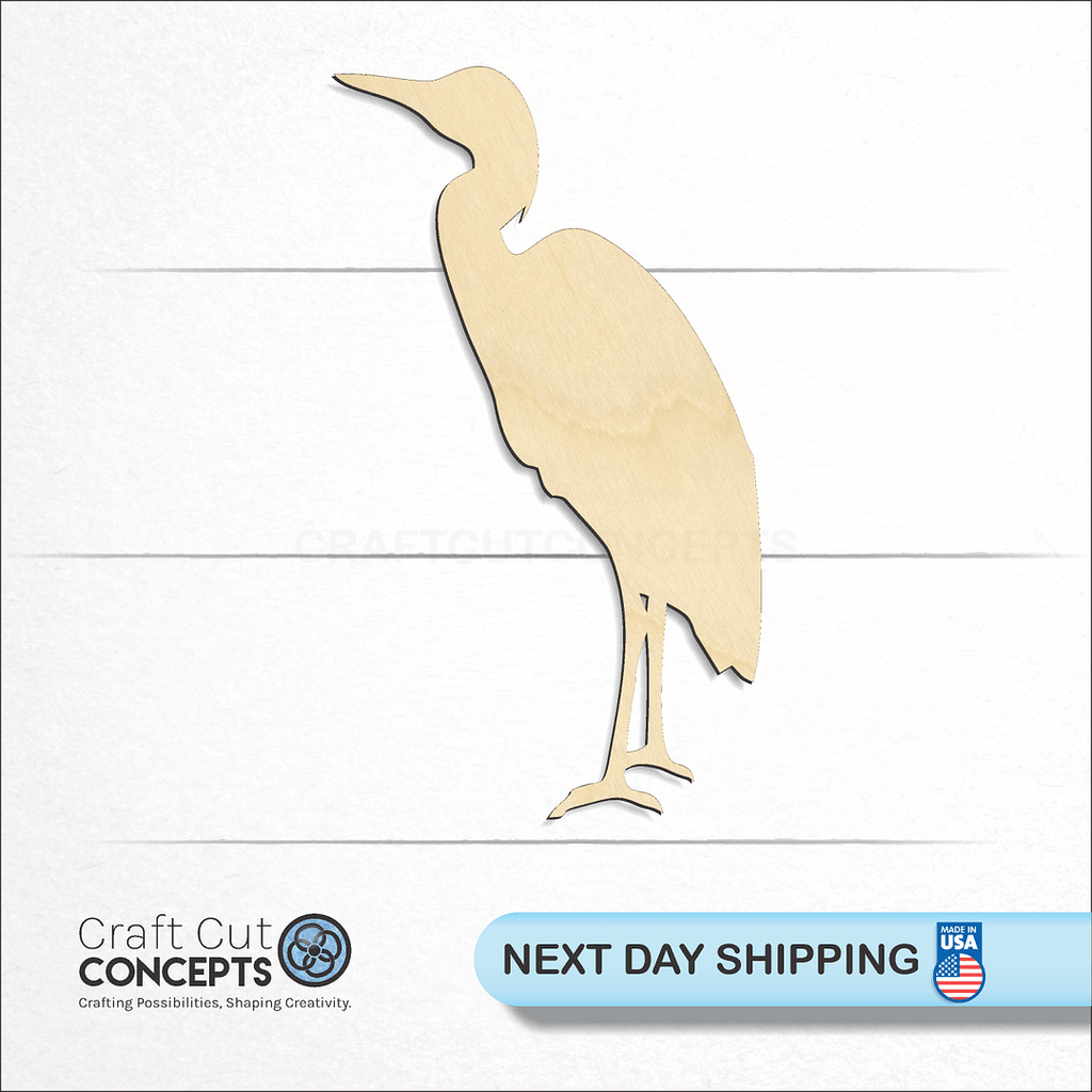 Craft Cut Concepts logo and next day shipping banner with an unfinished wood Heron craft shape and blank