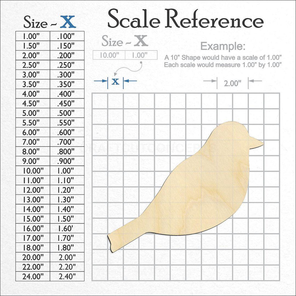 A scale and graph image showing a wood Simple Bird craft blank