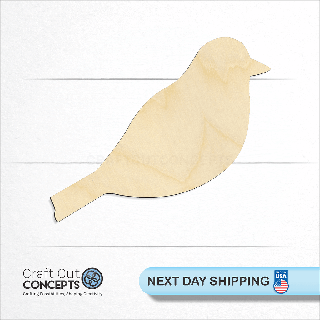 Craft Cut Concepts logo and next day shipping banner with an unfinished wood Simple Bird craft shape and blank