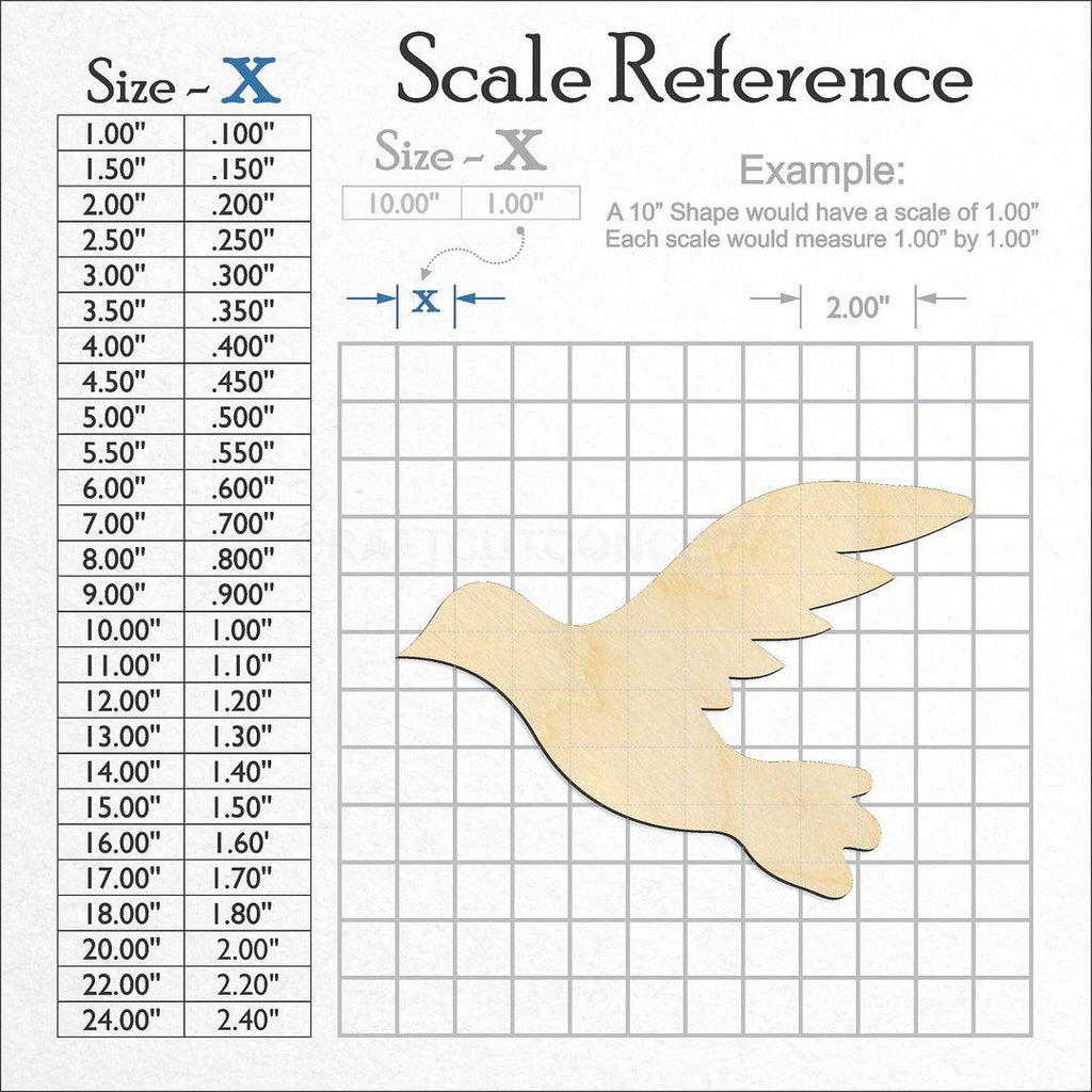 A scale and graph image showing a wood Flying Dove craft blank