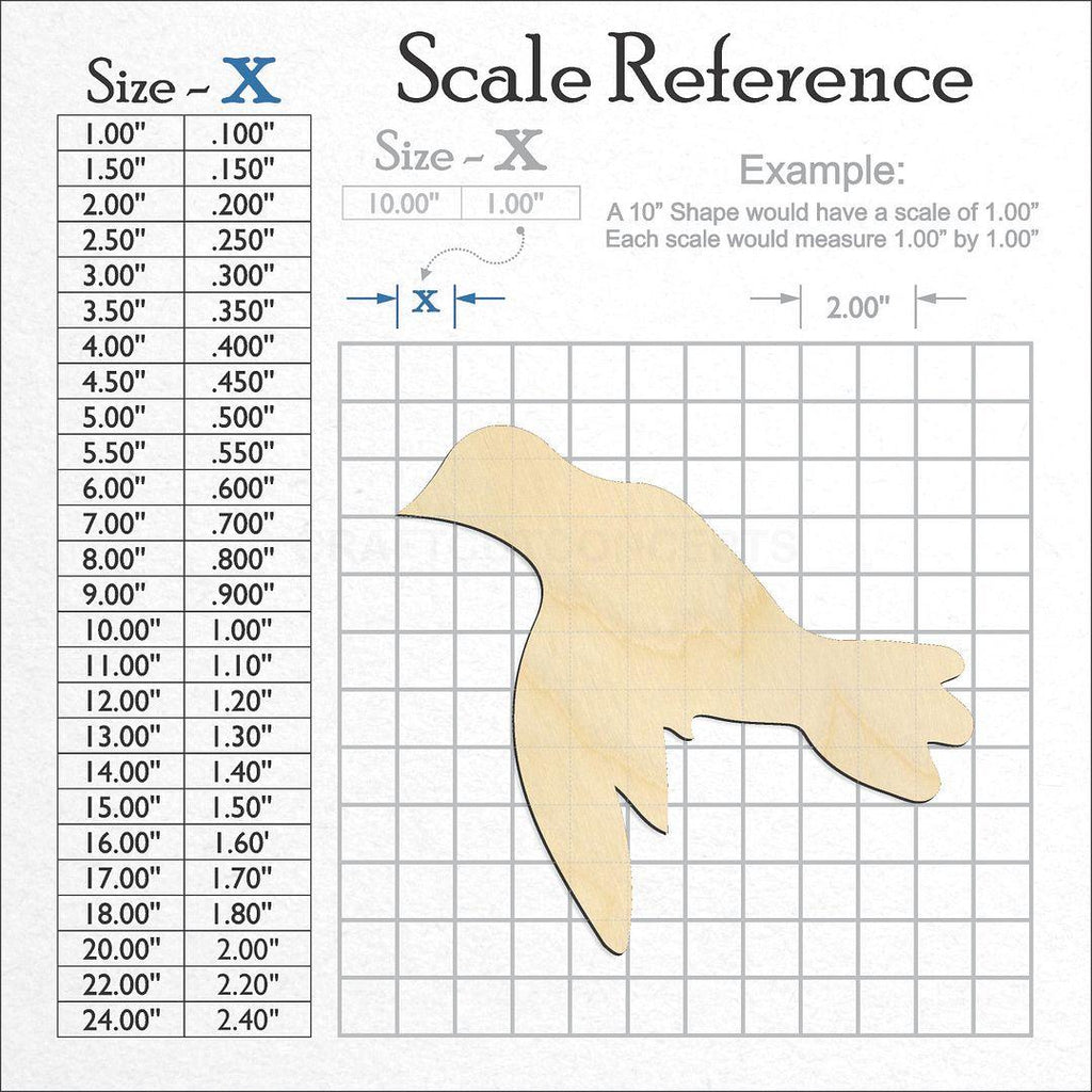 A scale and graph image showing a wood Flying Dove craft blank