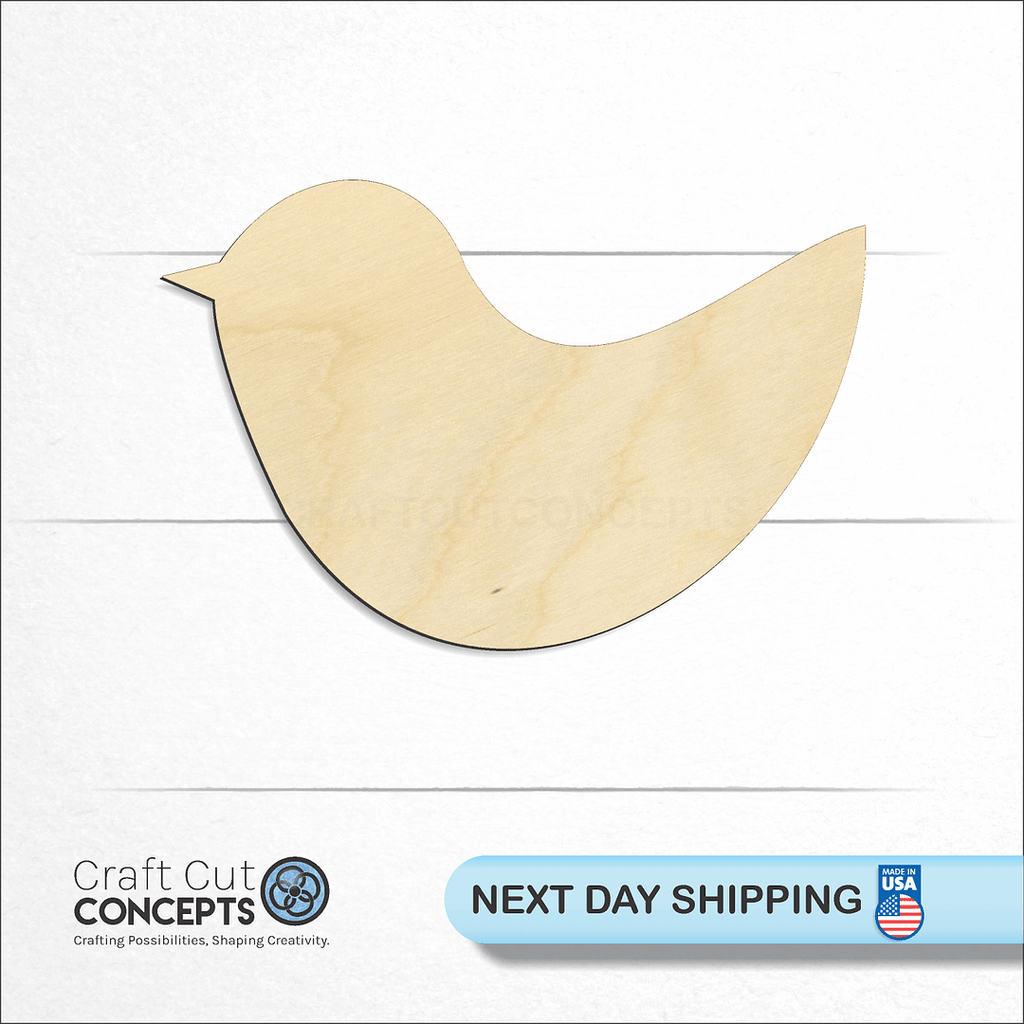 Craft Cut Concepts logo and next day shipping banner with an unfinished wood Bird craft shape and blank