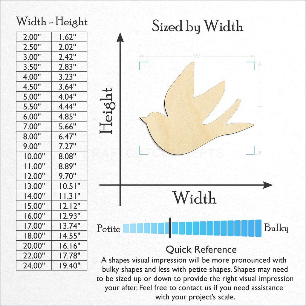 Sizes available for a laser cut Dove Holy Spirit craft blank