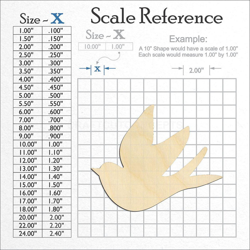 A scale and graph image showing a wood Dove Holy Spirit craft blank