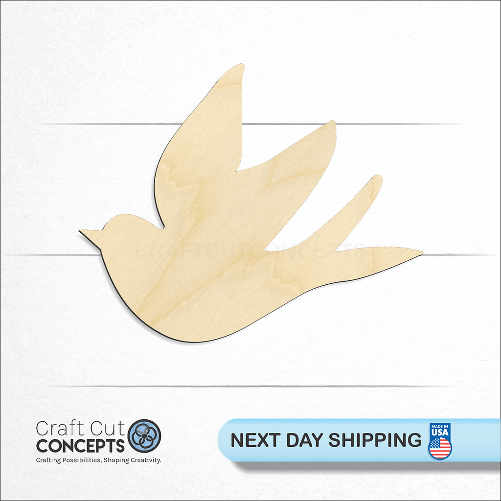 Craft Cut Concepts logo and next day shipping banner with an unfinished wood Dove Holy Spirit craft shape and blank