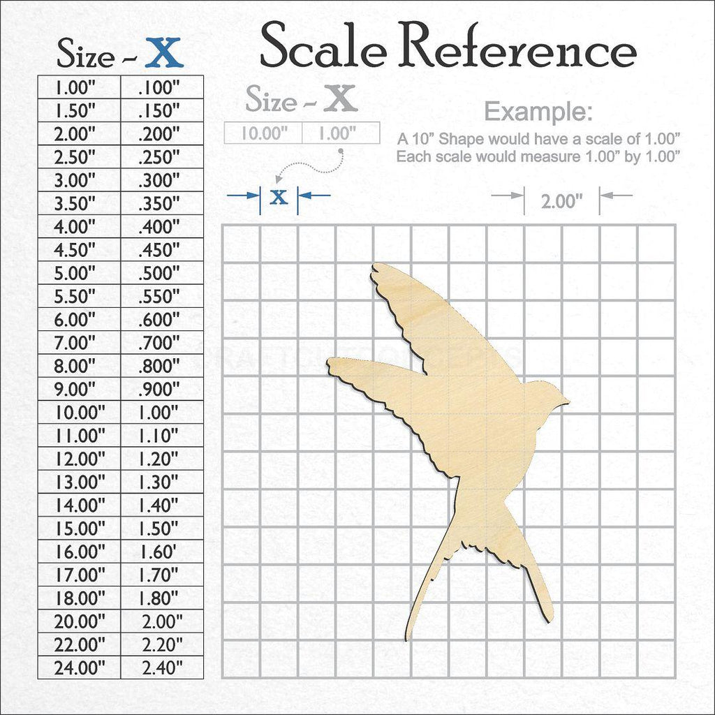 A scale and graph image showing a wood Swallow craft blank