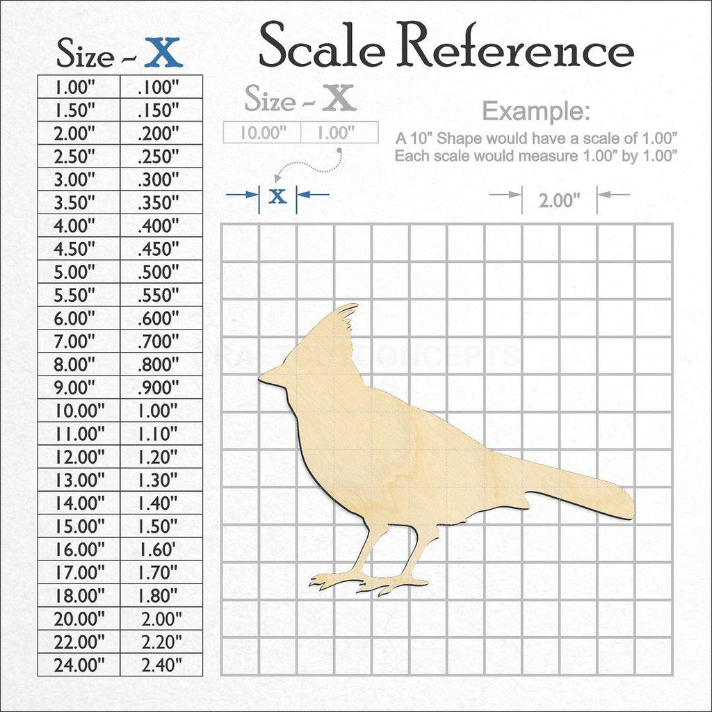 A scale and graph image showing a wood Blue Jay craft blank