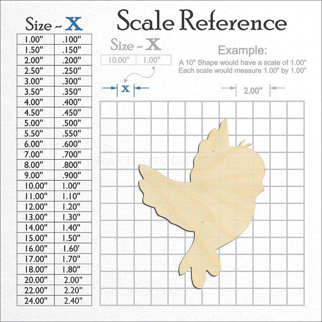 A scale and graph image showing a wood Cartoon Bird craft blank