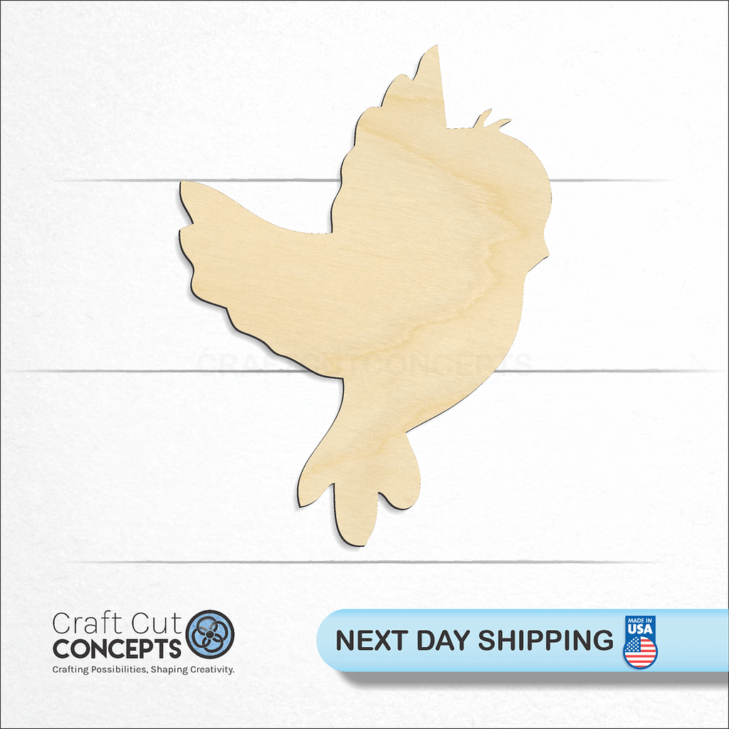 Craft Cut Concepts logo and next day shipping banner with an unfinished wood Cartoon Bird craft shape and blank