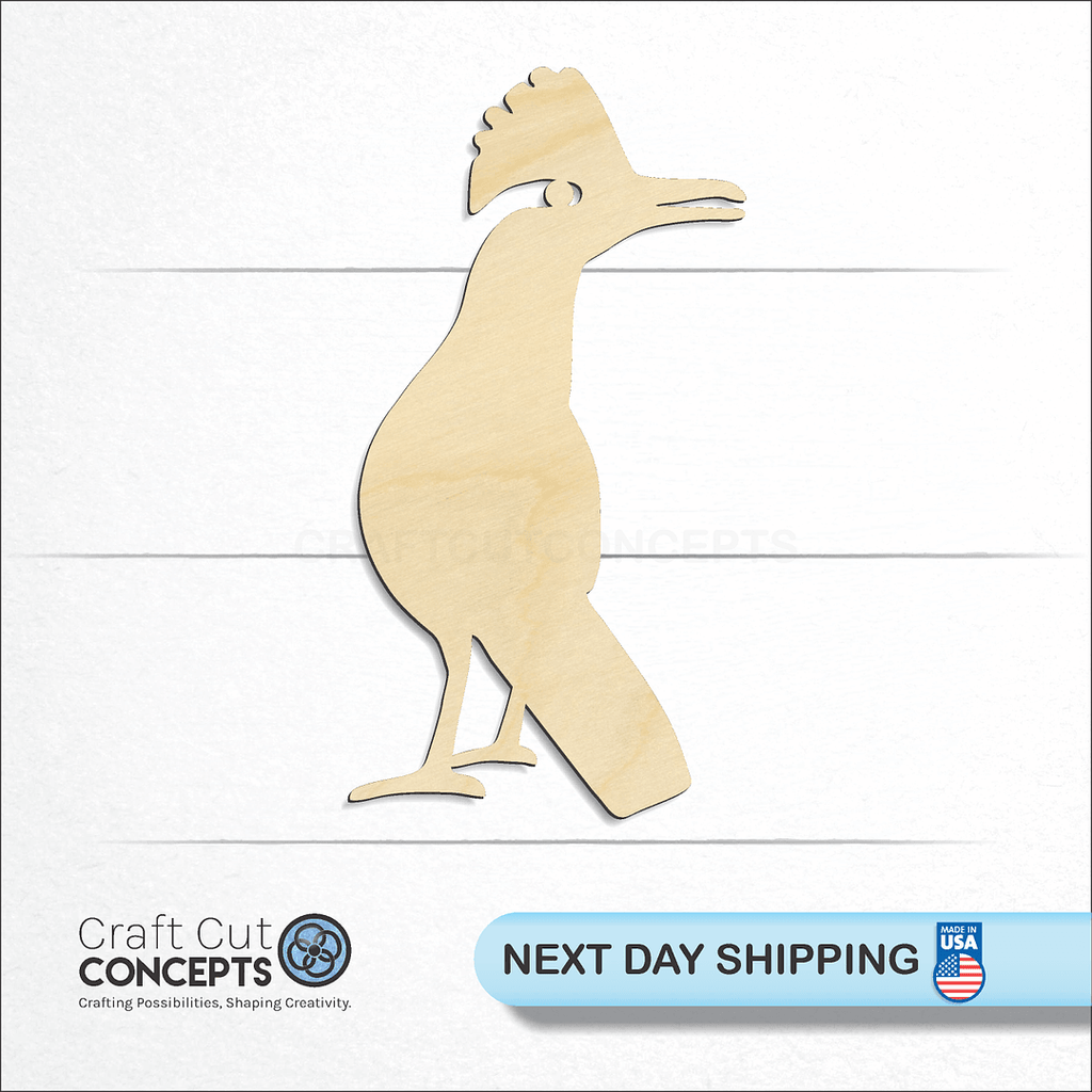 Craft Cut Concepts logo and next day shipping banner with an unfinished wood Roadrunner craft shape and blank