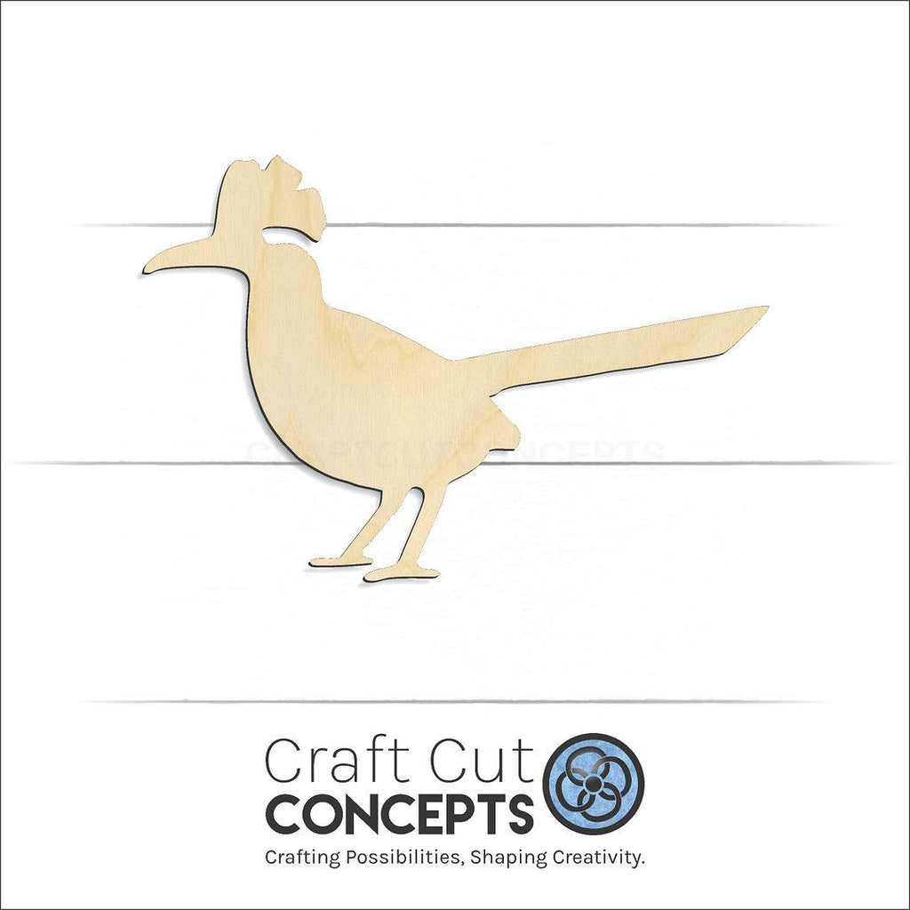 Craft Cut Concepts Logo under a wood Roadrunner craft shape and blank