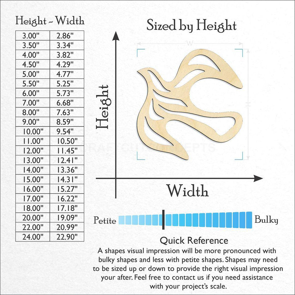 Sizes available for a laser cut Christian Dove craft blank