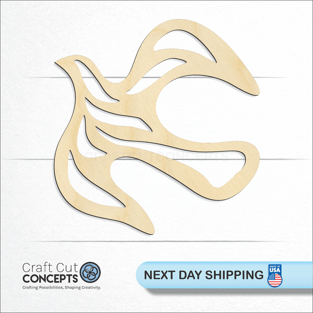 Craft Cut Concepts logo and next day shipping banner with an unfinished wood Christian Dove craft shape and blank