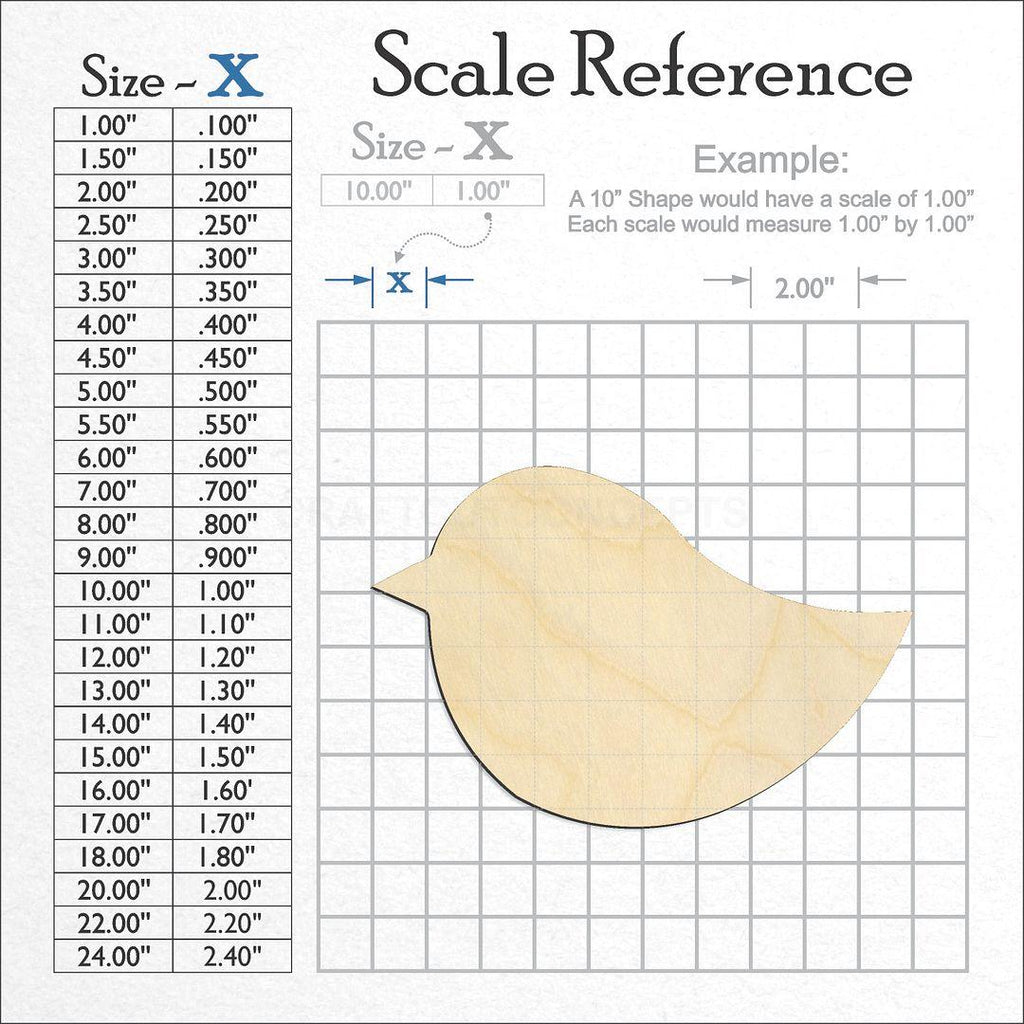 A scale and graph image showing a wood Cute Bird craft blank