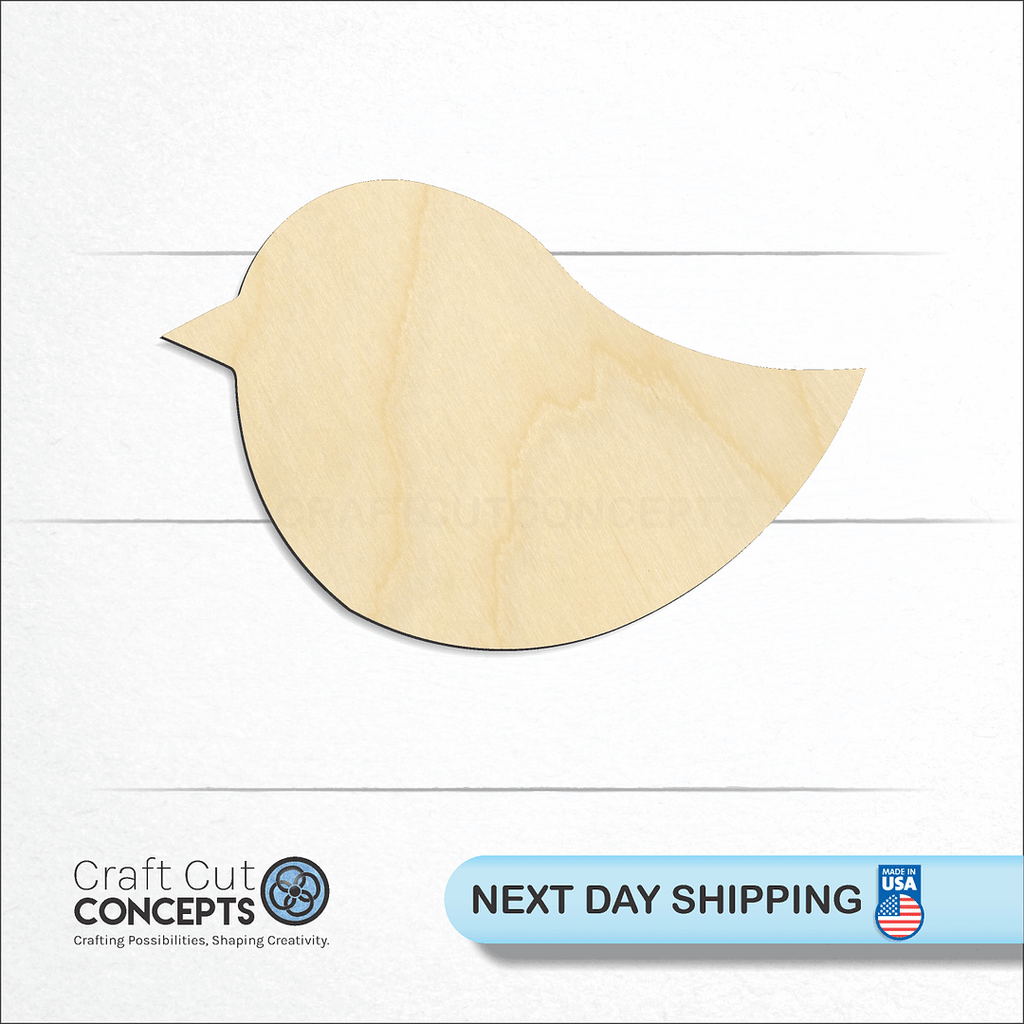 Craft Cut Concepts logo and next day shipping banner with an unfinished wood Cute Bird craft shape and blank