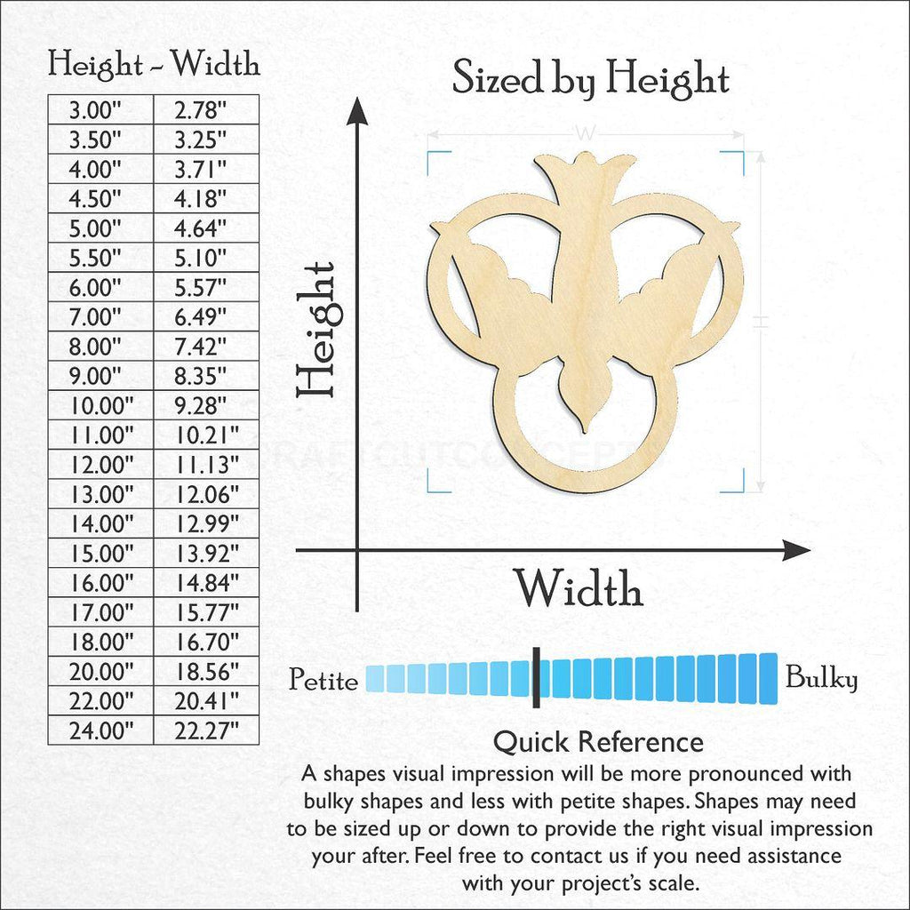 Sizes available for a laser cut Trinity Dove craft blank