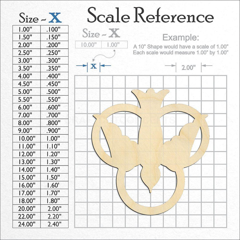 A scale and graph image showing a wood Trinity Dove craft blank