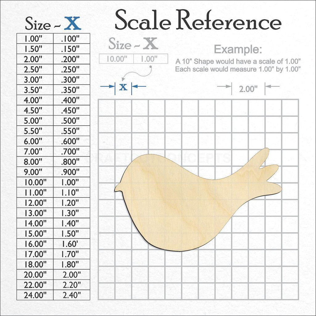 A scale and graph image showing a wood Cute Bird craft blank