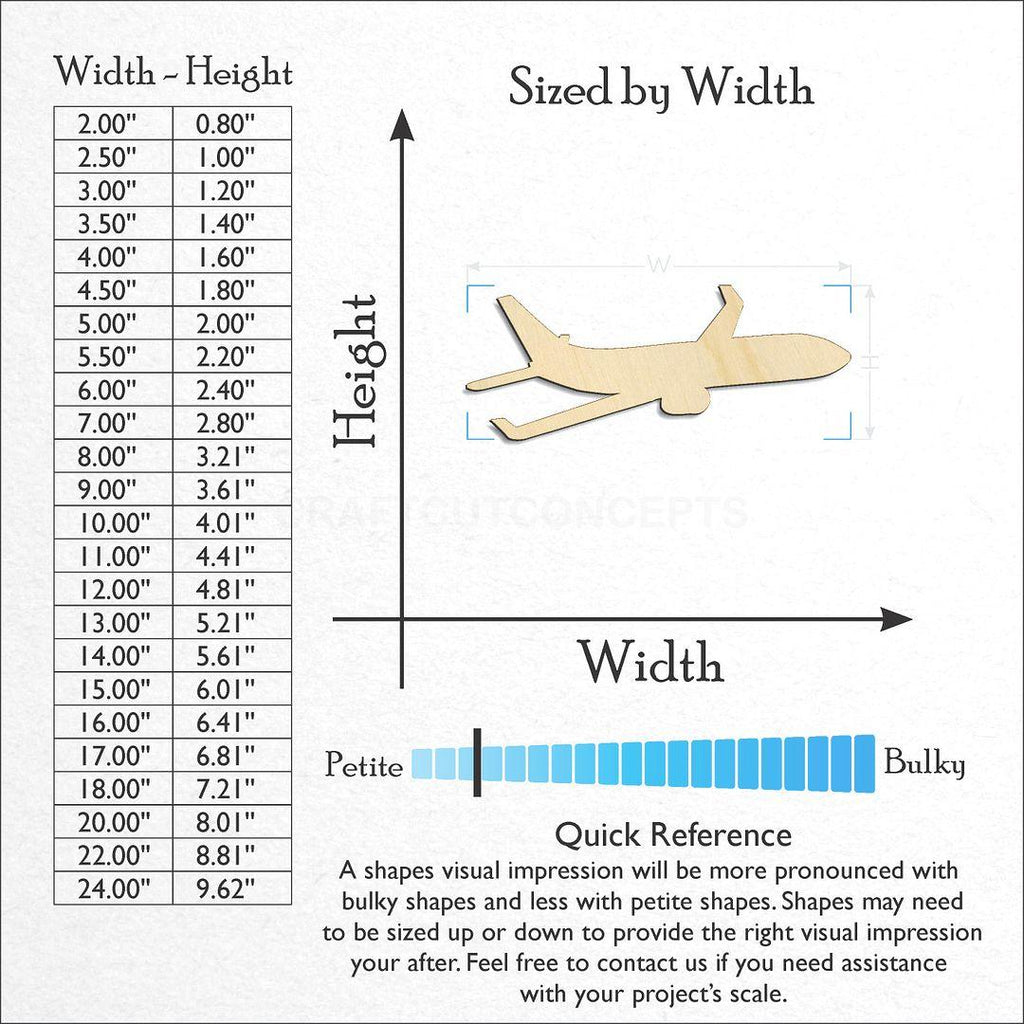 Sizes available for a laser cut Airplane craft blank