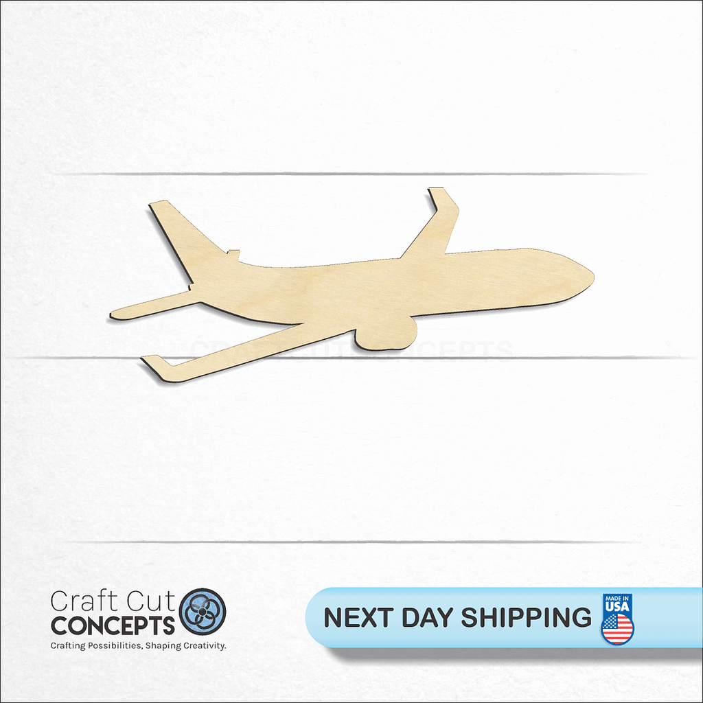 Craft Cut Concepts logo and next day shipping banner with an unfinished wood Airplane craft shape and blank