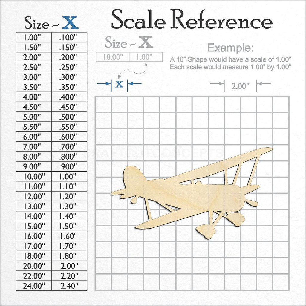 A scale and graph image showing a wood Biplane Airplane craft blank