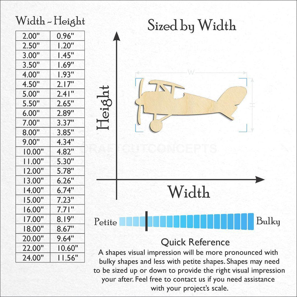 Sizes available for a laser cut Toy Airplane craft blank