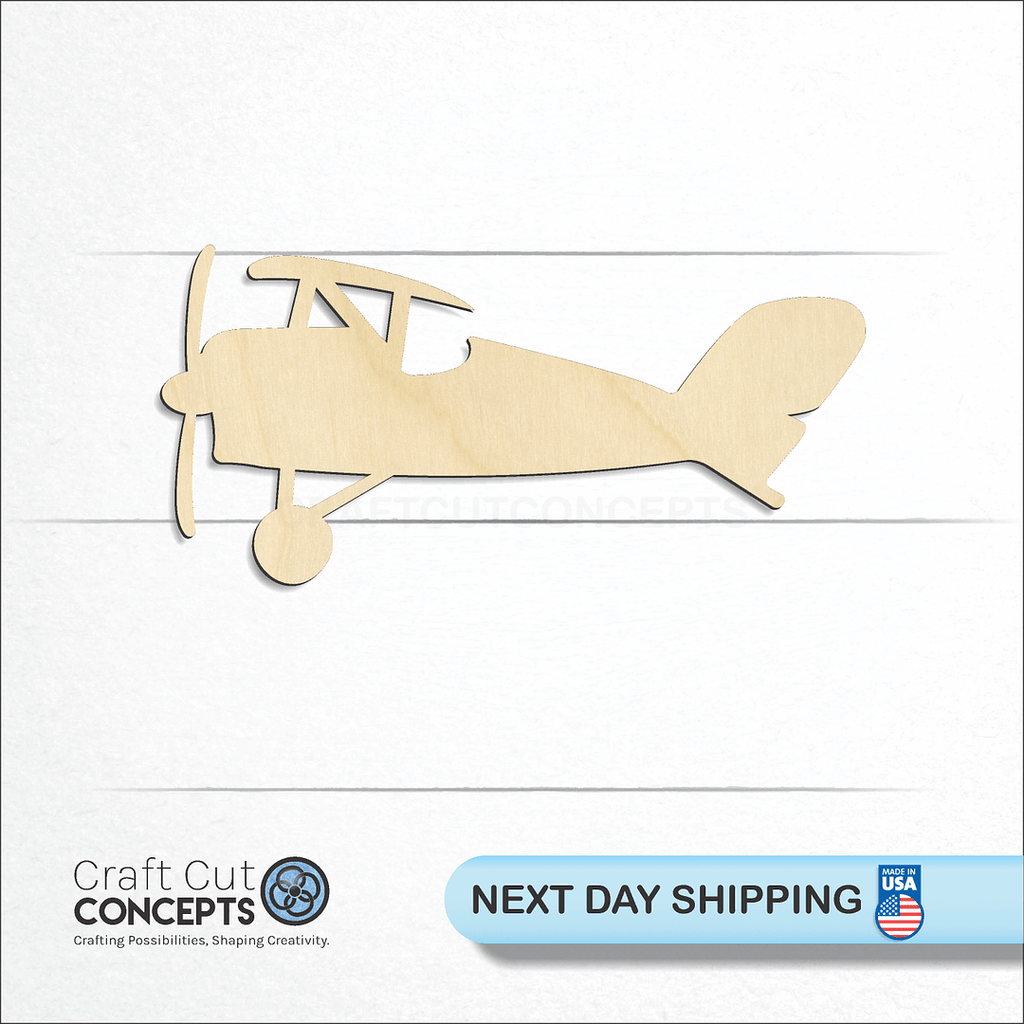 Craft Cut Concepts logo and next day shipping banner with an unfinished wood Toy Airplane craft shape and blank