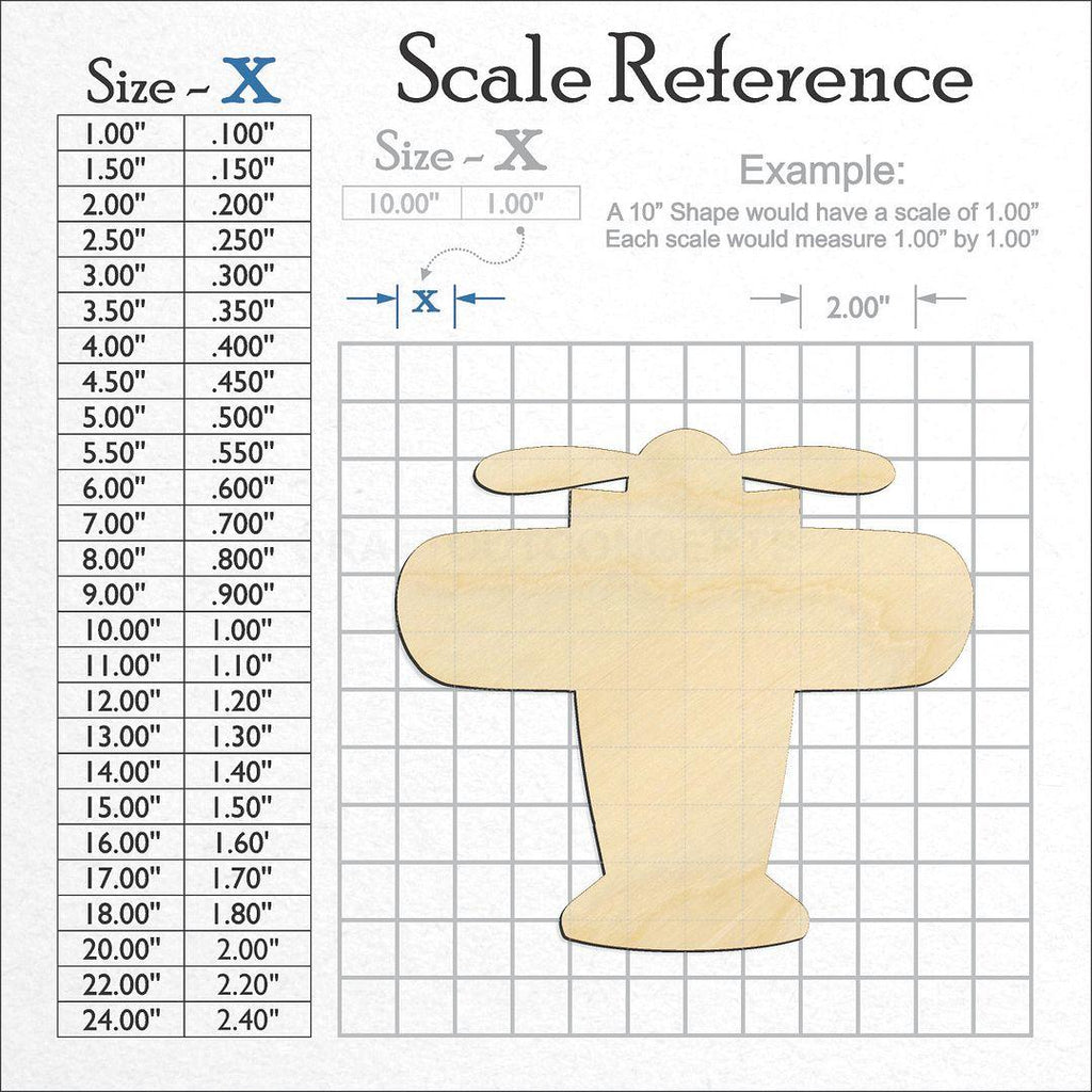 A scale and graph image showing a wood Toy Airplane craft blank