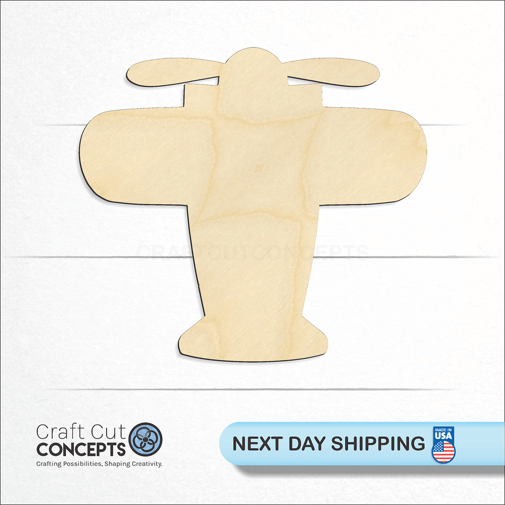 Craft Cut Concepts logo and next day shipping banner with an unfinished wood Toy Airplane craft shape and blank