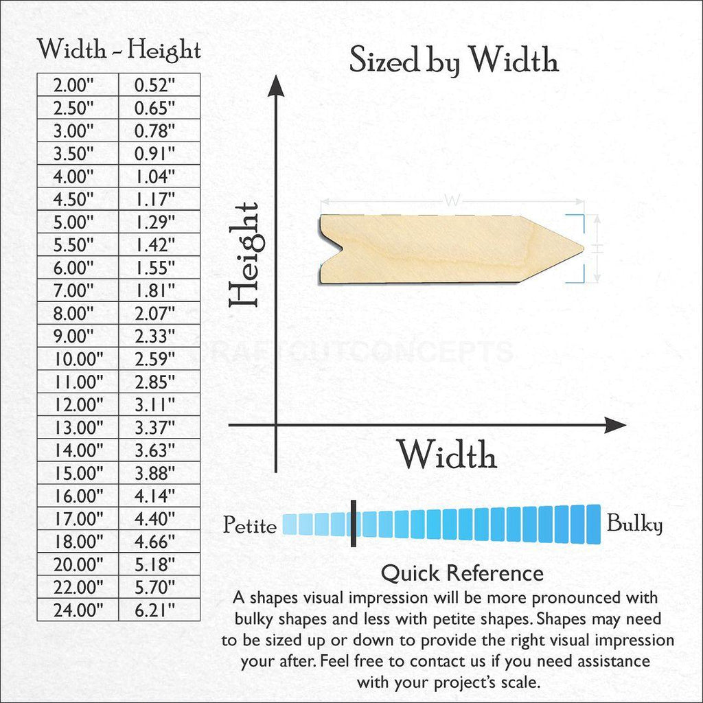 Sizes available for a laser cut Direction Sign craft blank
