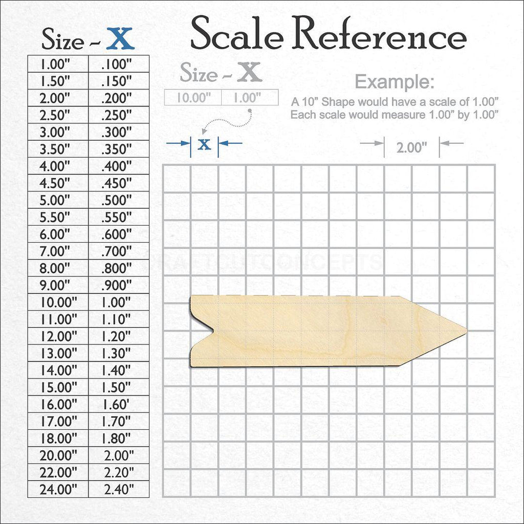 A scale and graph image showing a wood Direction Sign craft blank