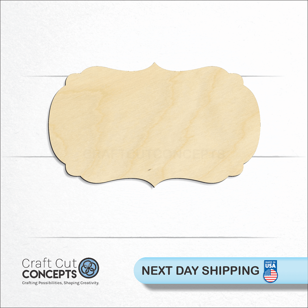 Craft Cut Concepts logo and next day shipping banner with an unfinished wood Banner Plaque craft shape and blank