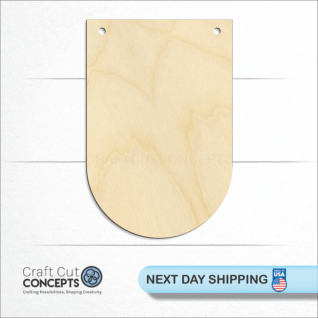 Craft Cut Concepts logo and next day shipping banner with an unfinished wood Rounded Banner Long craft shape and blank