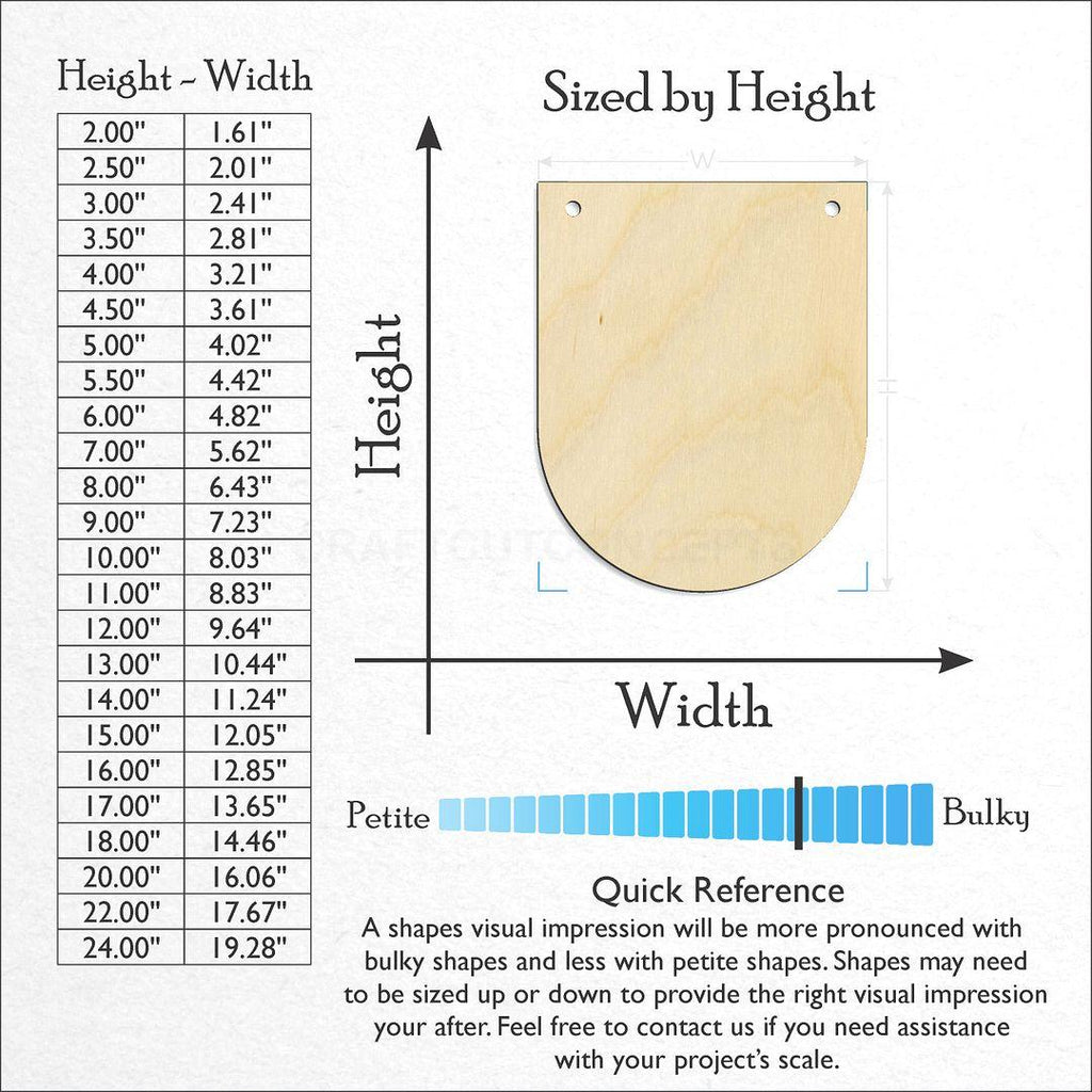 Sizes available for a laser cut Rounded Banner Medium craft blank