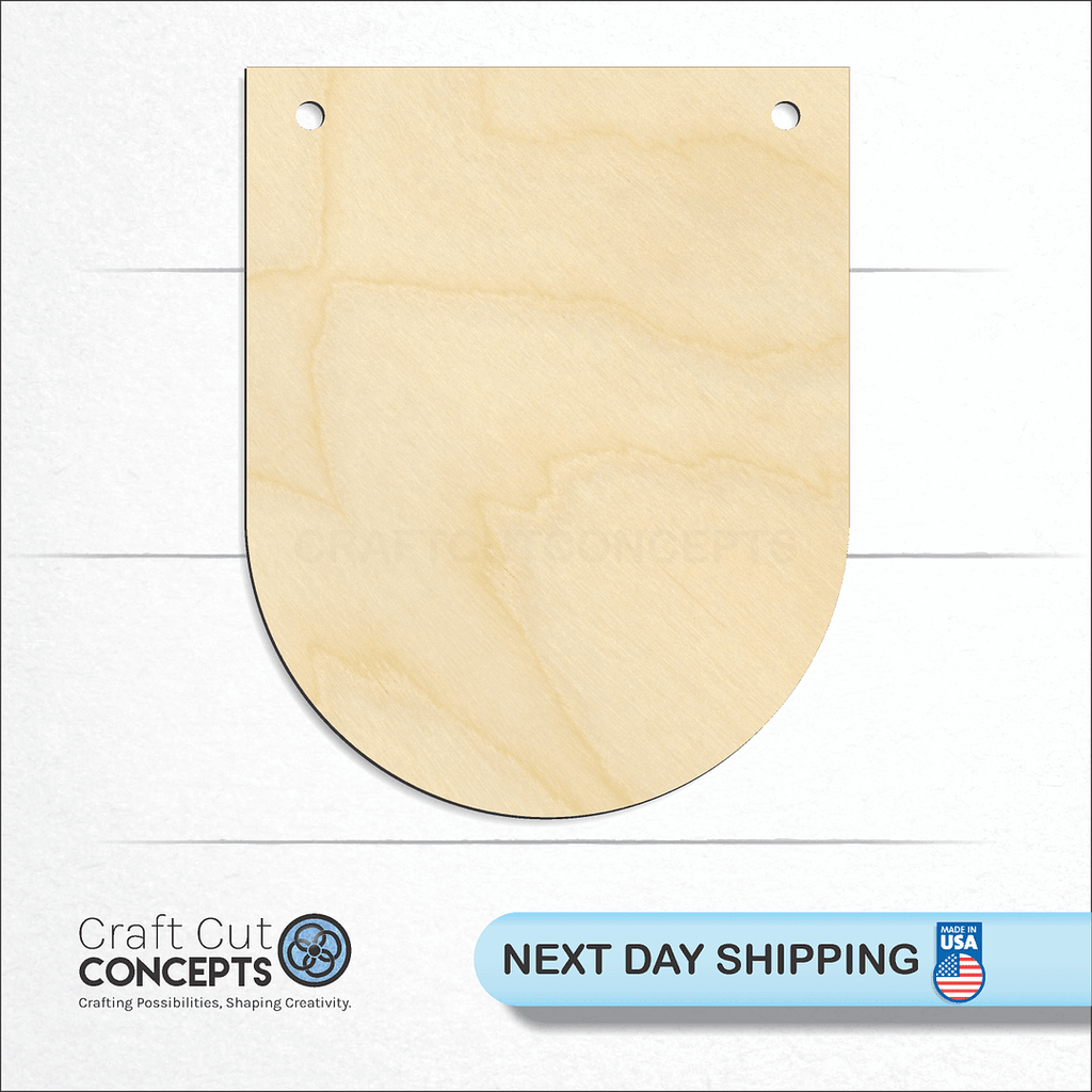 Craft Cut Concepts logo and next day shipping banner with an unfinished wood Rounded Banner Medium craft shape and blank