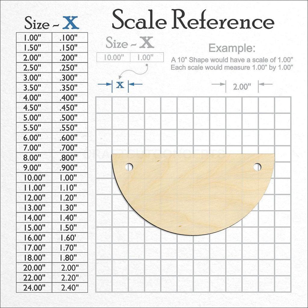 A scale and graph image showing a wood Rounded Banner Short craft blank