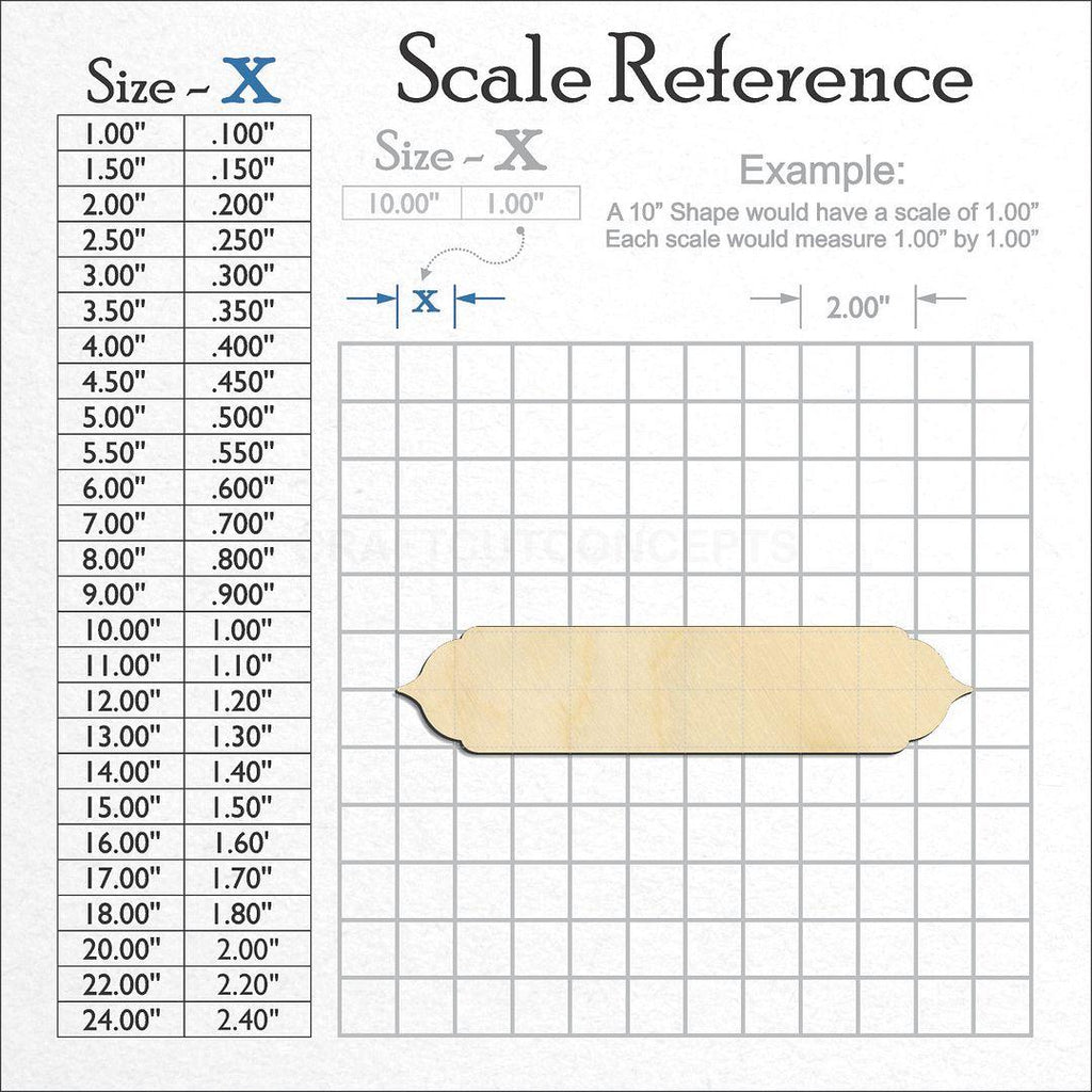 A scale and graph image showing a wood Name Plaque craft blank