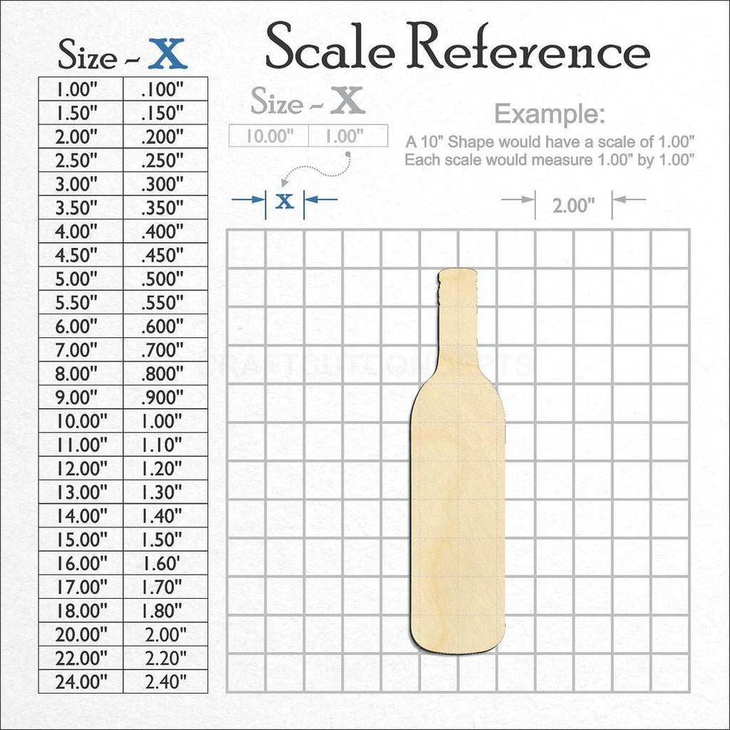 A scale and graph image showing a wood Wine Bottle craft blank