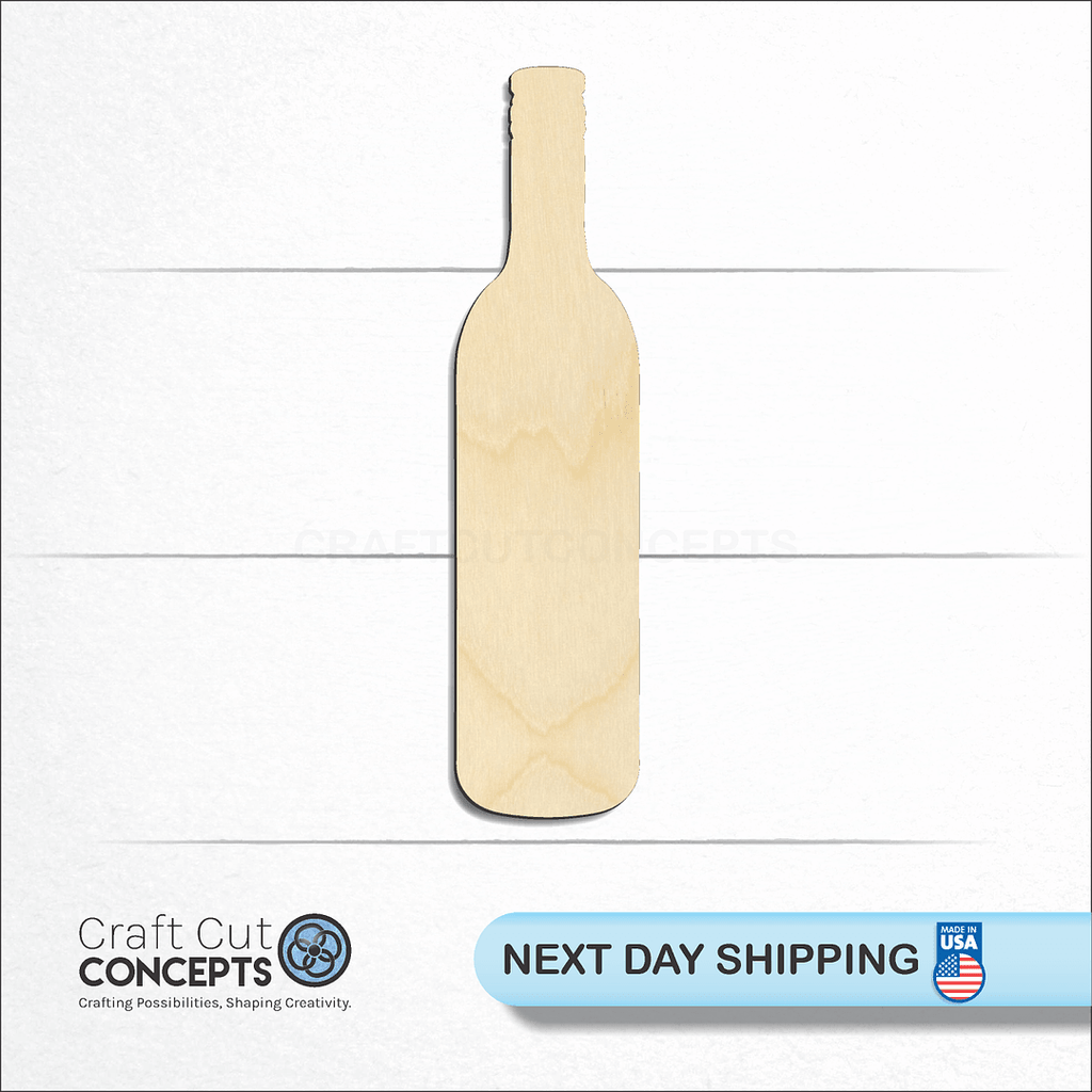 Craft Cut Concepts logo and next day shipping banner with an unfinished wood Wine Bottle craft shape and blank