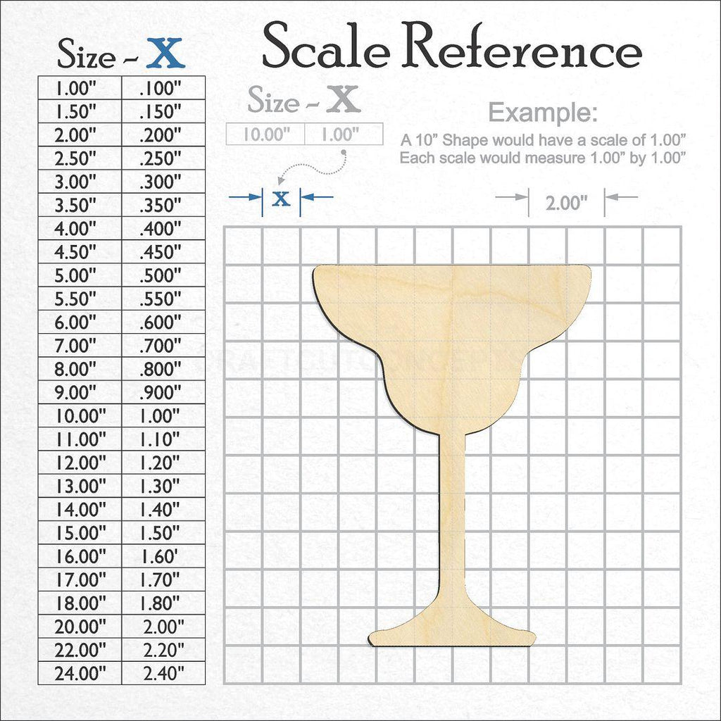 A scale and graph image showing a wood Margarita Glass craft blank