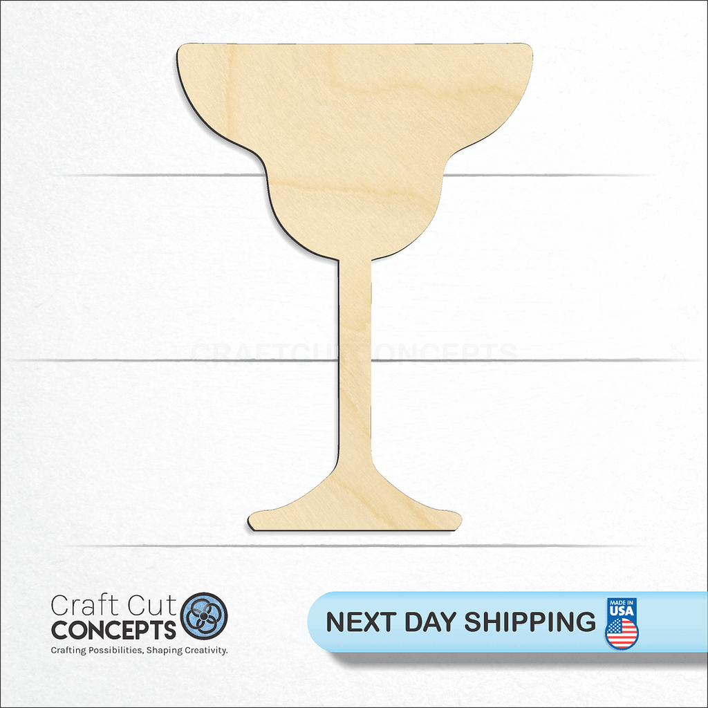 Craft Cut Concepts logo and next day shipping banner with an unfinished wood Margarita Glass craft shape and blank